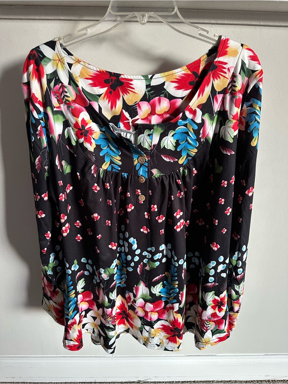Source Unknown Black Floral Scoop-Neck Long Sleeve Top